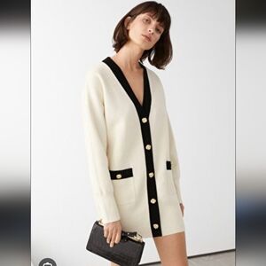 & Other Stories Chic Cream and Black Dress Cardigan with Gold Buttons